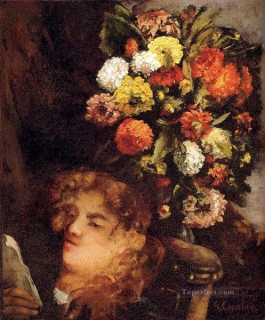  flowers Deco Art - Head Of A Woman With Flowers Realist Realism painter Gustave Courbet